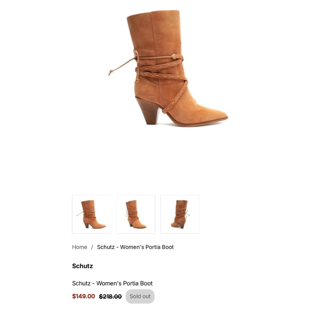 Schutz Portia Suede Ankle Boots Honey Peach Tan Leather Wrap Straps Size 6B - Picture 2 of 9